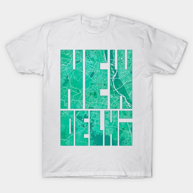 New Delhi, India, City Map Typography - Watercolor T-Shirt by deMAP Studio